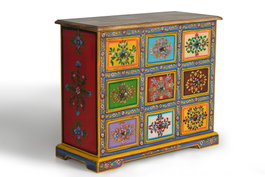 GINER Y COLOMER Commode en bois de manguier multicolore avec 9 tiroirs